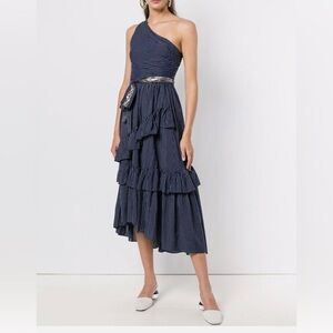 Elegant Navy striped One-Shoulder Dress